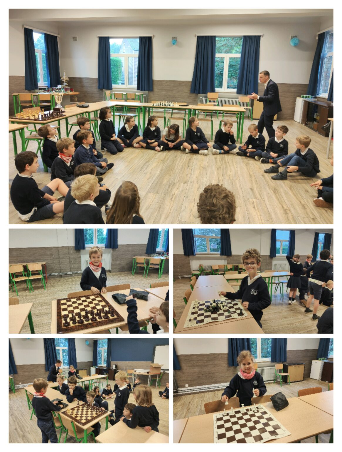 Initiation au jeu d’échecs pour les élèves du Collège Saint-Pierre Les Servites de Marie dans une classe aménagée pour les activités ludiques et stratégiques.